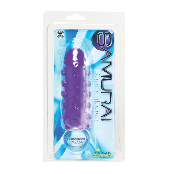 Закрытая фиолетовая насадка с пупырышками SAMURAI PENIS SLEEVE PURPLE - 14,5 см