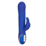 Синий вибратор Signature Silicone Rotating Beaded Rabbit с клиторальным отростком - 22,75 см