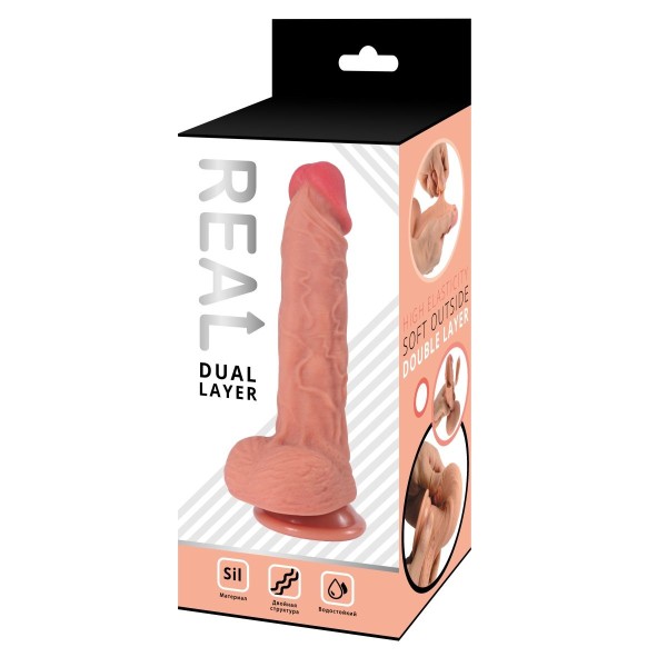 Телесный реалистичный фаллоимитатор Real Dual Layer - 23 см