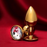 Золотистая анальная пробка с прозрачным кристаллом Золотистая анальная пробка с прозрачным кристаллом