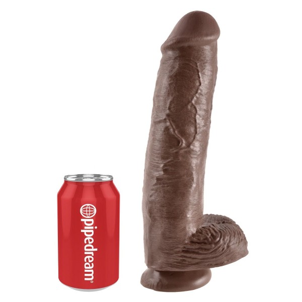 Коричневый фалоимитатор-гигант на присоске 11  Cock with Balls - 28 см