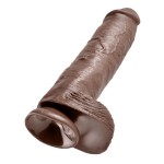 Коричневый фалоимитатор-гигант на присоске 11  Cock with Balls - 28 см