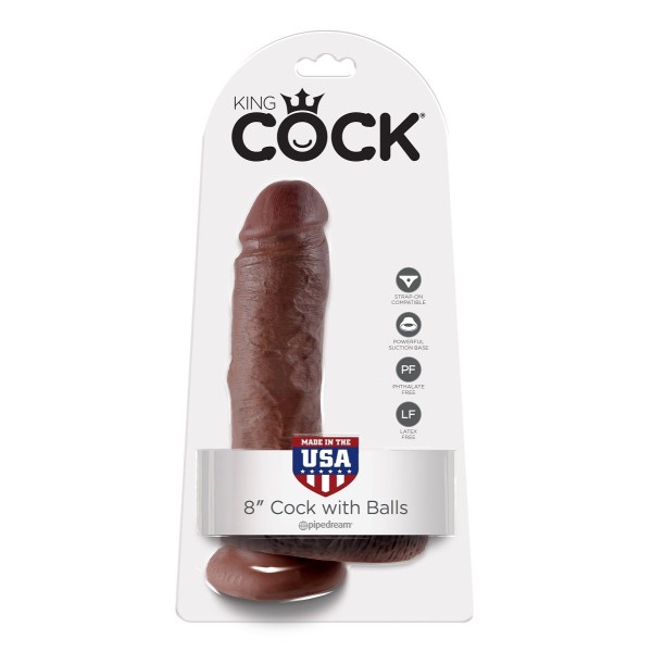 Коричневый фаллоимитатор 8  Cock with Balls - 21,3 см