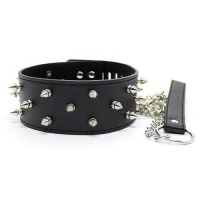 Черный ошейник с шипами на замочке и ключиком Черный ошейник с шипами на замочке и ключиком