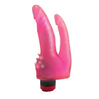 Двойной розовый вибромассажёр с шипами у основания - 17 см. Двойной розовый вибромассажёр с шипами у основания - 17 см.