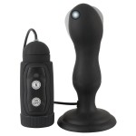 Черная анальная вибропробка с вращением Butt Plug - 13,6 см