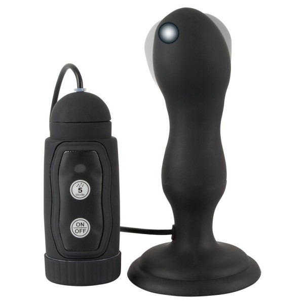 Черная анальная вибропробка с вращением Butt Plug - 13,6 см