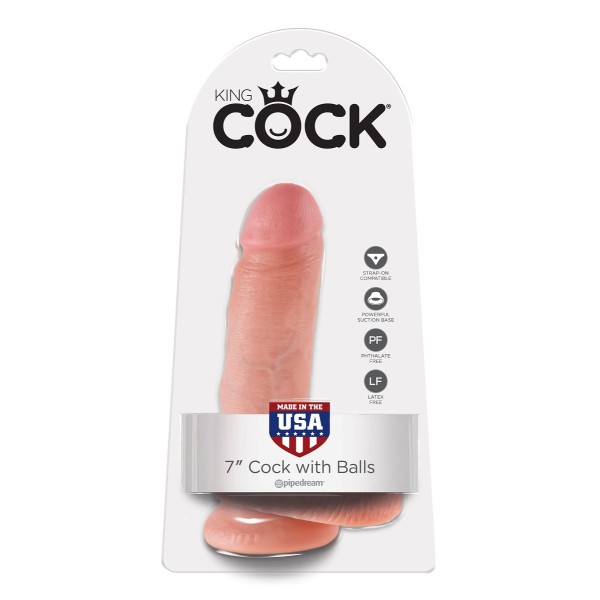 Телесный фаллоимитатор с мошонкой 7  Cock with Balls на присоске - 18 см