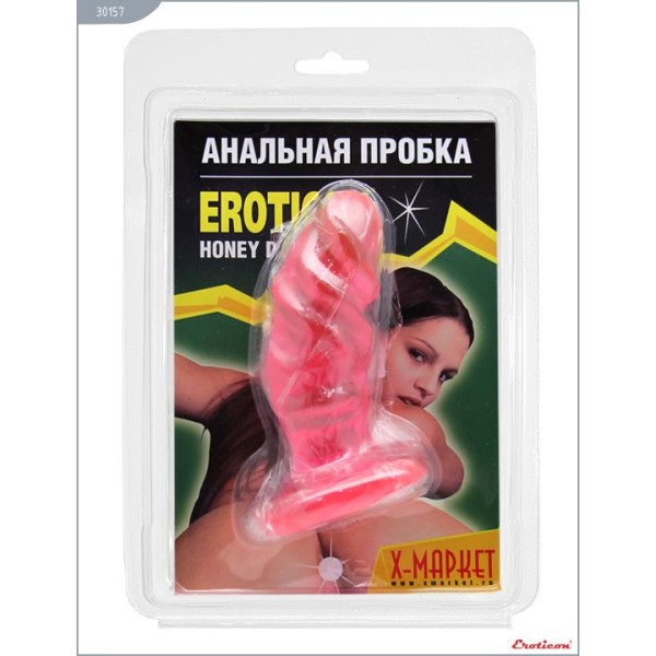 Розовая гелевая анальная пробка анатомической формы - 13 см