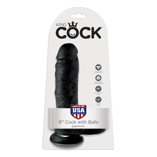 Чёрный фаллоимитатор 8  Cock with Balls - 21,3 см