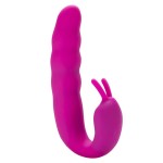 Розовый вибратор Ribbed Dual Stimulator - 17 см