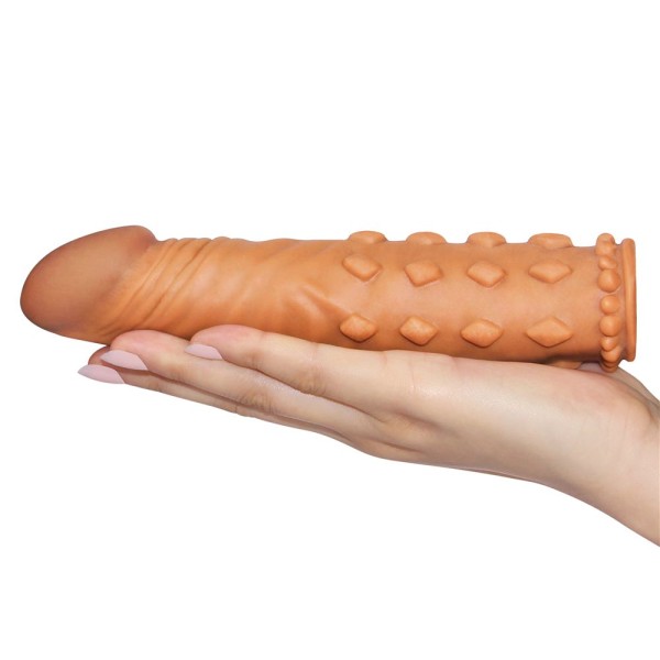 Коричневая насадка-удлинитель Add 2  Pleasure X Tender Penis Sleeve - 18 см
