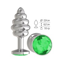 Серебристая пробка с рёбрышками и зеленым кристаллом - 7 см. Серебристая пробка с рёбрышками и зеленым кристаллом - 7 см.