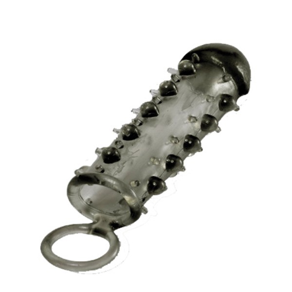 Дымчатая стимулирующая насадка с закрытой головкой SAMURAI PENIS SLEEVE BLACK - 14,5 см