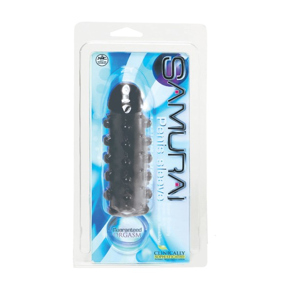 Дымчатая стимулирующая насадка с закрытой головкой SAMURAI PENIS SLEEVE BLACK - 14,5 см