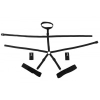 Черная портупея с кольцом и фиксацией рук и ног 