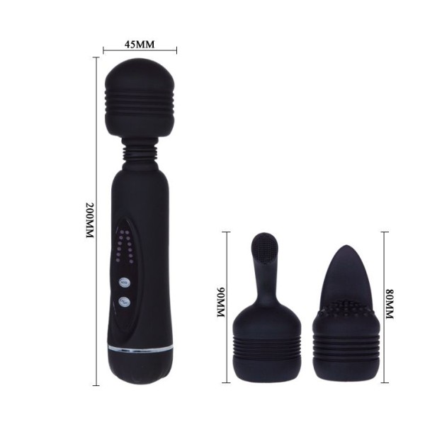 Черный вибромассажер со сменными насадками Power Wand - 20,5 см