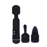 Черный вибромассажер со сменными насадками Power Wand - 20,5 см