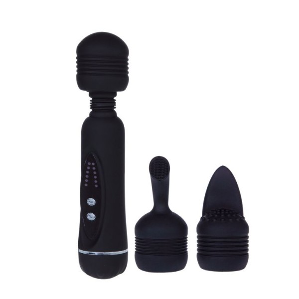 Черный вибромассажер со сменными насадками Power Wand - 20,5 см