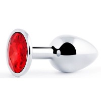 Серебристая анальная пробка с красным стразом - 7,2 см. Серебристая анальная пробка с красным стразом - 7,2 см.