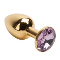Золотистая металлическая анальная пробка с розовым стразом - 7,6 см. Золотистая металлическая анальная пробка с розовым стразом - 7,6 см.