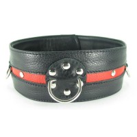Черно-красный кожаный ошейник увеличенного размера с кольцом Черно-красный кожаный ошейник увеличенного размера с кольцом