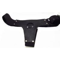 Чёрные трусики для страпона из натуральной кожи