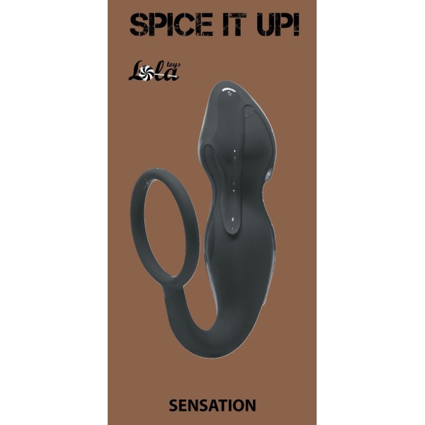 Серое эрекционное кольцо Sensation с анальным стимулятором 