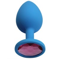 Голубая анальная пробка с розовым кристаллом - 8,4 см. Голубая анальная пробка с розовым кристаллом - 8,4 см.