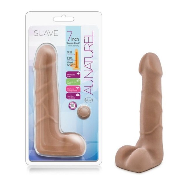 Кофейный фаллоимитатор с мошонкой Suave - 17,78 см