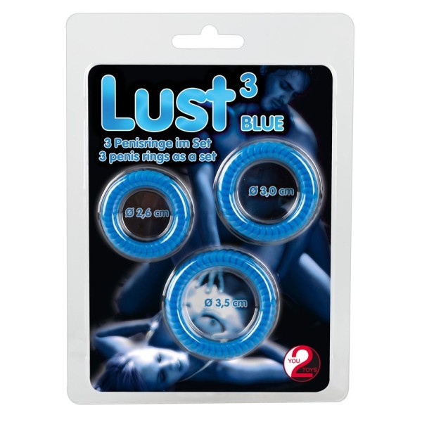 Набор из трех синих силиконовых колец Lust