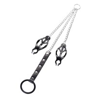 Черно-серебристые зажимы для сосков с кольцом для пениса TOYFA Metal Черно-серебристые зажимы для сосков с кольцом для пениса TOYFA Metal