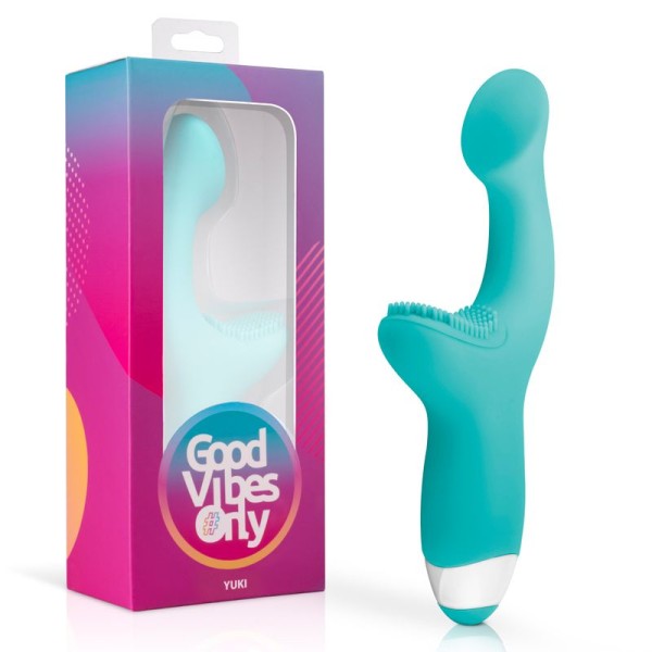 Зеленый вибратор для G-стимуляции с клиторальной щеточкой Yuki G-Spot Vibrator - 19 см