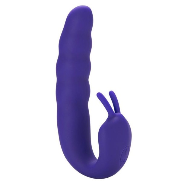 Фиолетовый вибратор Ribbed Dual Stimulator with Rolling Ball - 17 см