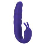 Фиолетовый вибратор Ribbed Dual Stimulator with Rolling Ball - 17 см