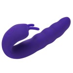 Фиолетовый вибратор Ribbed Dual Stimulator with Rolling Ball - 17 см