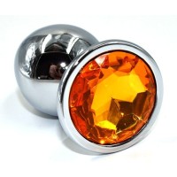 Серебристая анальная пробка из нержавеющей стали с желтым кристаллом - 10 см. Серебристая анальная пробка из нержавеющей стали с желтым кристаллом - 10 см.