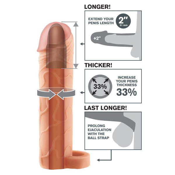 Телесная насадка с кольцом Perfect 2  Extension with Ball Strap - 19 см
