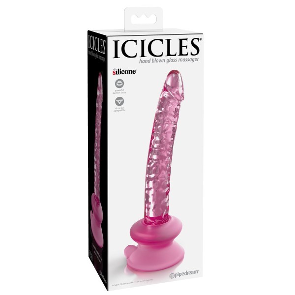 Розовый стеклянный фаллоимитатор Icicles №86 с силиконовой присоской - 17 см