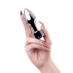 Серебристая анальная пробка с фиолетовым кристаллом - 9,5 см