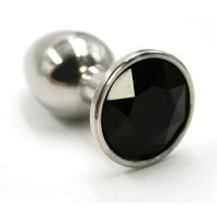 Серебристая алюминиевая анальная пробка с чёрным кристаллом - 7 см. Серебристая алюминиевая анальная пробка с чёрным кристаллом - 7 см.