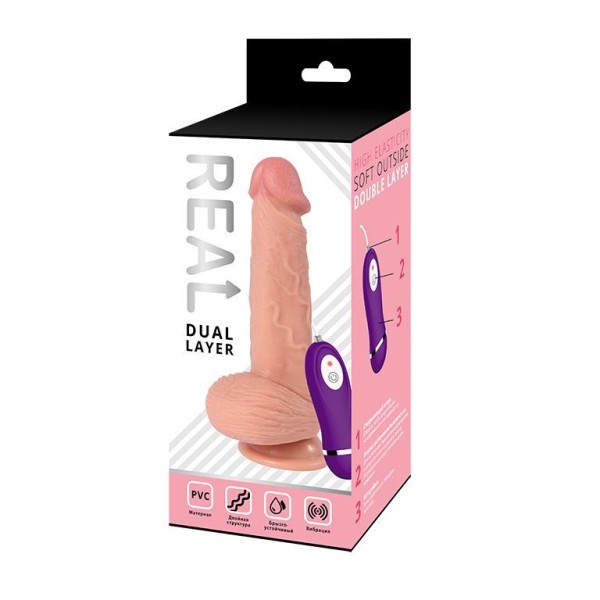 Телесный реалистичный вибратор REAL Dual Layer - 20 см