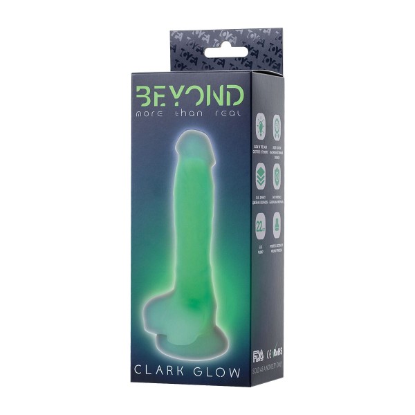 Прозрачно-зеленый фаллоимитатор, светящийся в темноте, Clark Glow - 22 см