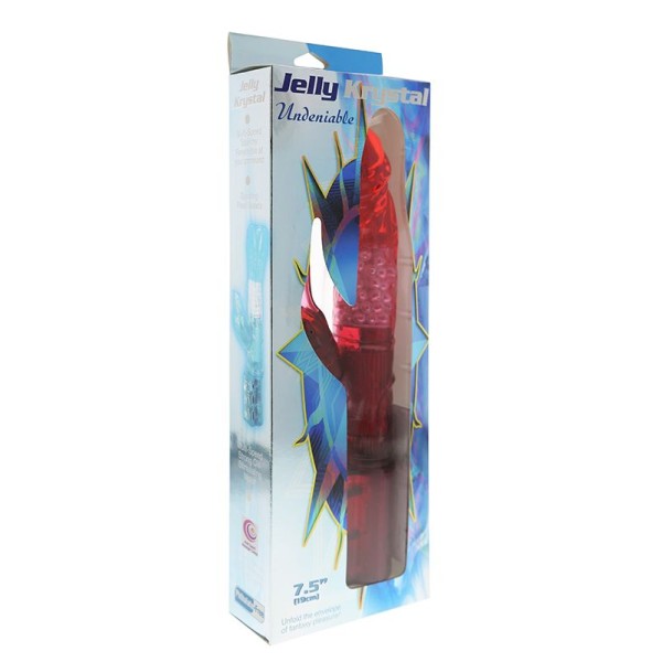 Красный вибратор с клиторальным отростком JK UNDENIABLE 75 PEARL DIVER - 19 см