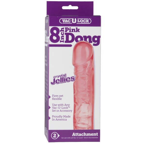 Розовая фаллическая насадка Vac-U-Lock 8  Crystal Jellies Dong - 20,3 см
