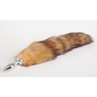 Серебристая анальная пробка с длинным хвостом Королевская лиса 