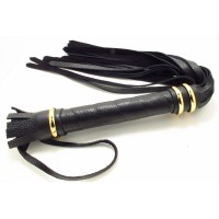 Чёрная плетка из натуральной кожи с золотистой отделкой Чёрная плетка из натуральной кожи с золотистой отделкой