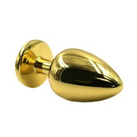 Золотистая алюминиевая анальная пробка с светло-розовым кристаллом - 6 см. Золотистая алюминиевая анальная пробка с светло-розовым кристаллом - 6 см.