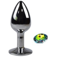 Серебристая анальная пробка с радужным кристаллом - 7 см. Серебристая анальная пробка с радужным кристаллом - 7 см.