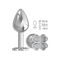 Серебристая анальная втулка с клевером из прозрачных кристаллов - 7 см. Серебристая анальная втулка с клевером из прозрачных кристаллов - 7 см.